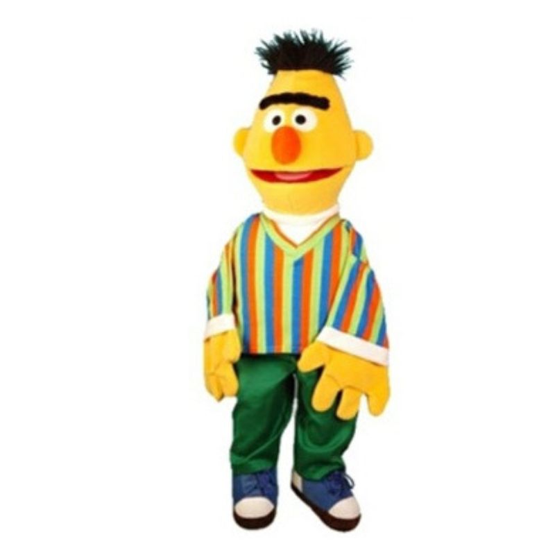 A Living Puppets Bert Hand Puppet 45cm in a striped shirt.