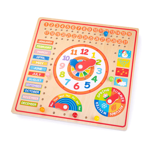 A Bigjigs Calendar and Clock with numbers and numbers on it.
