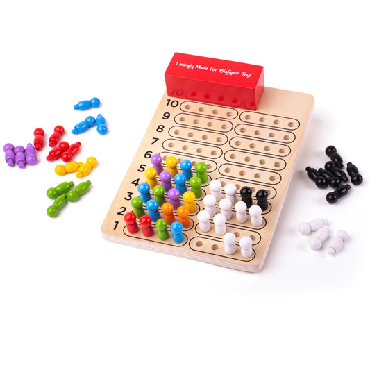 A Bigjigs Code Breaker Game with a bunch of colored pegs.