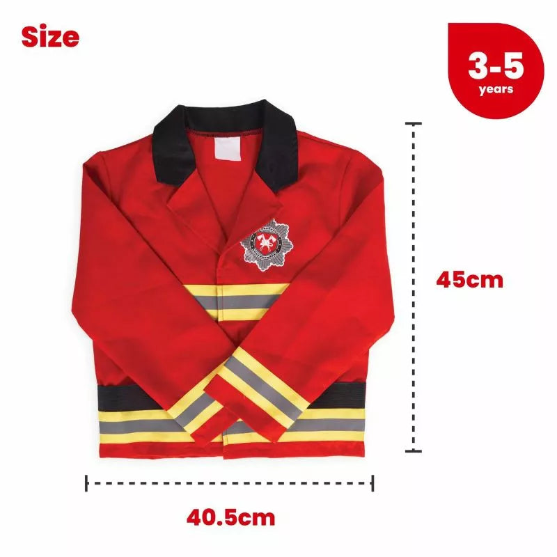 A Bigjigs Firefighter Dress Up Set with Firefighter Helmet with measurements.