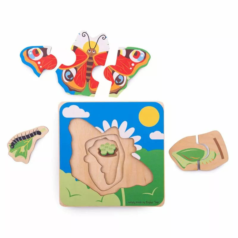 A Bigjigs Lifecycle Puzzle Butterfly featuring a butterfly and a flower.