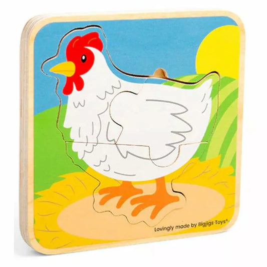 A Bigjigs Lifecycle Puzzle Chicken wooden block.