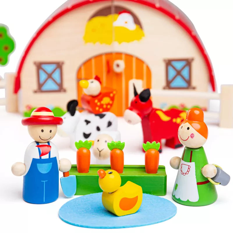 Bigjigs Mini Farm Playset is a delightful toy that includes a variety of wooden play pieces.