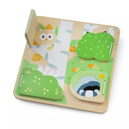A Bigjigs Woodland Hide and Seek Puzzle with an owl on it.