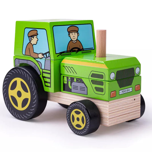A Bigjigs Stacking Tractor that improves gross motor skills.