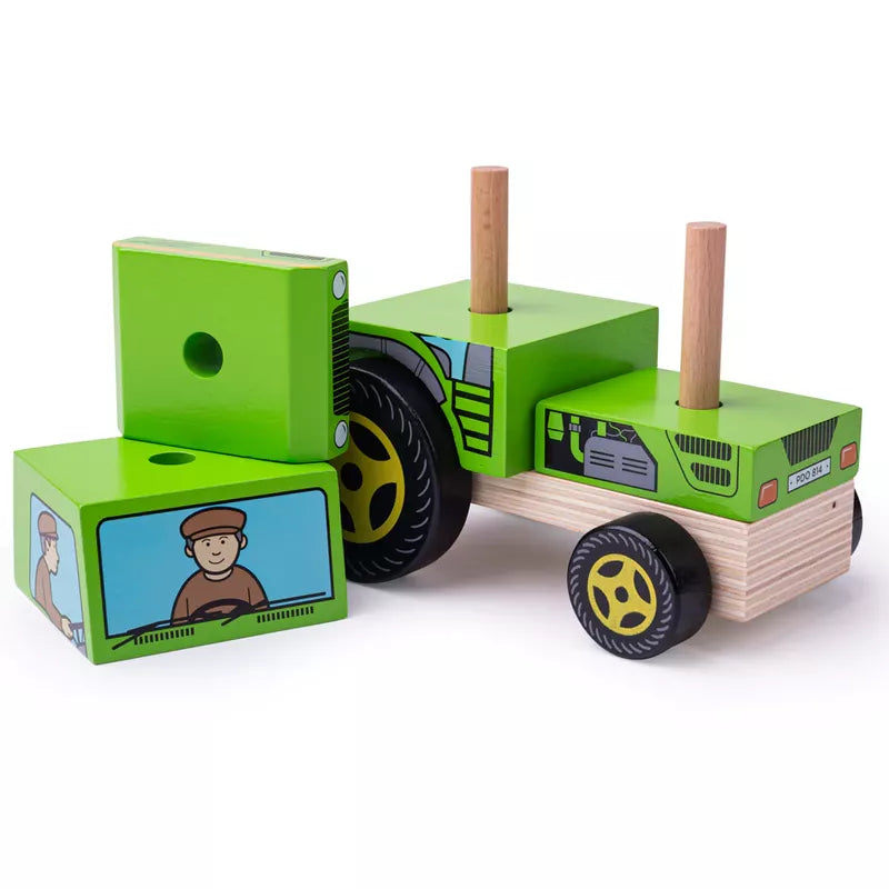 This wooden stacking toy combines fine-motor skills with gross motor skills as children build and maneuver a Bigjigs Stacking Tractor using the included wooden blocks.
