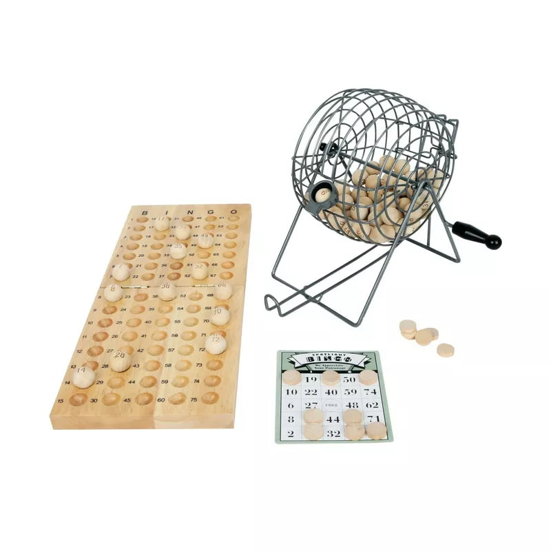 A Bingo Party Game DAMAGED PACKAGING with a bird cage and a board.