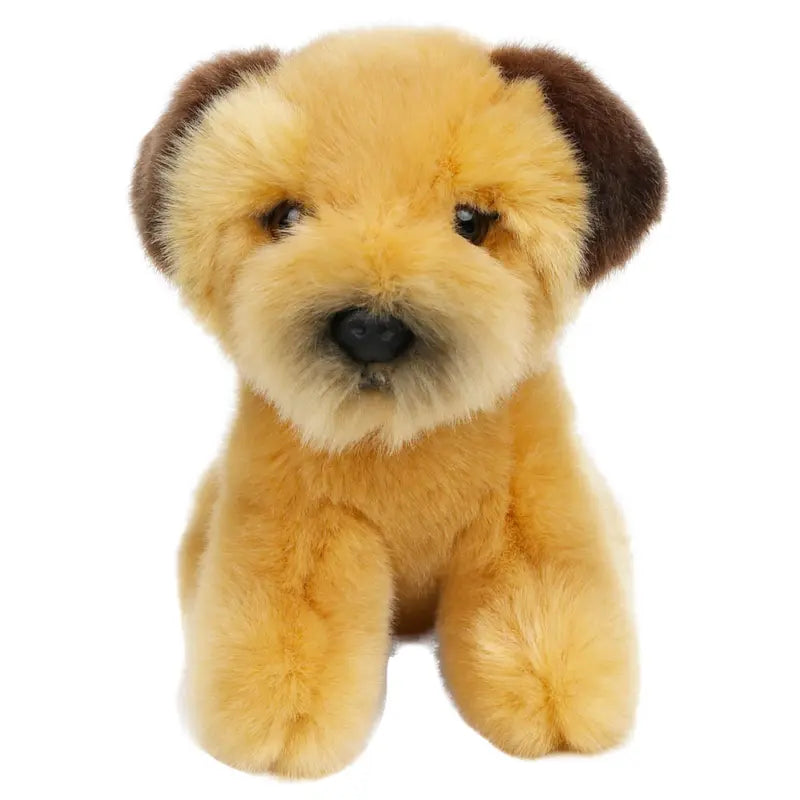 The Wilberry Mini Border Terrier is a plush stuffed dog with light brown fur, darker brown ears, black button eyes, and a small black nose, sitting upright—a perfect gift for toddlers.
