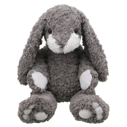 The Wilberry Classic Large Grey Bunny is a fluffy, eco-friendly stuffed rabbit that sits upright with long ears plus a white face, paws, and feet.