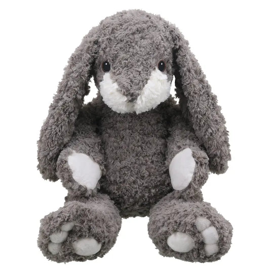 The Wilberry Classic Large Grey Bunny is a fluffy, eco-friendly stuffed rabbit that sits upright with long ears plus a white face, paws, and feet.