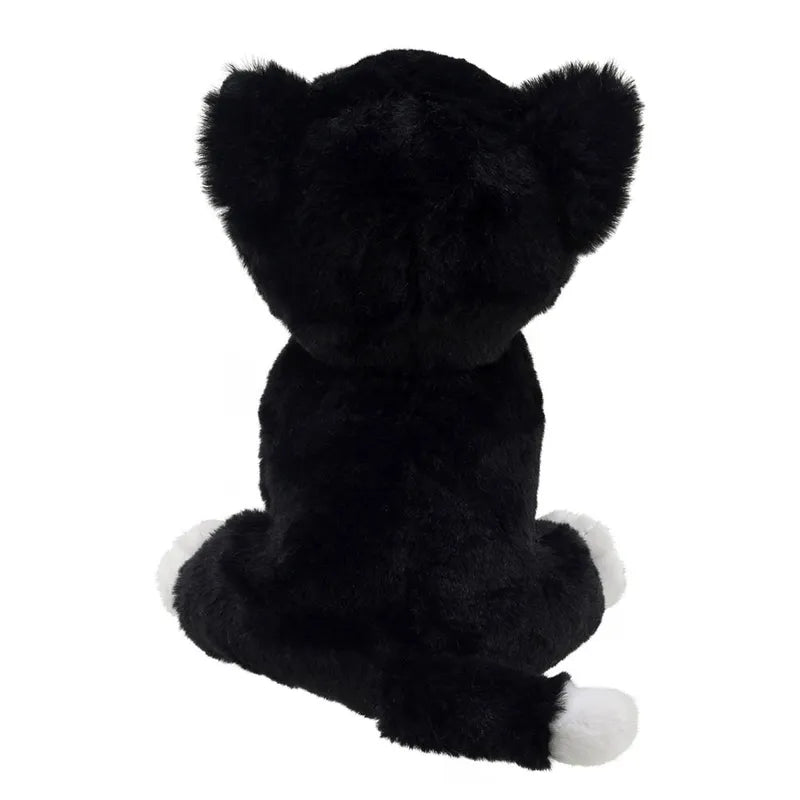 Introducing Charlie the Cat from the ECO Cuddlies collection, a plush toy made from recycled materials, boasting white paws and a tail tip against its soft, fluffy black fur.