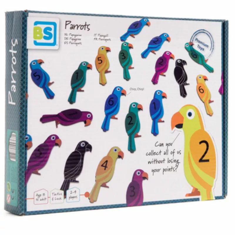 A Buitenspeel Parrots Collection Game with a bunch of birds on it.