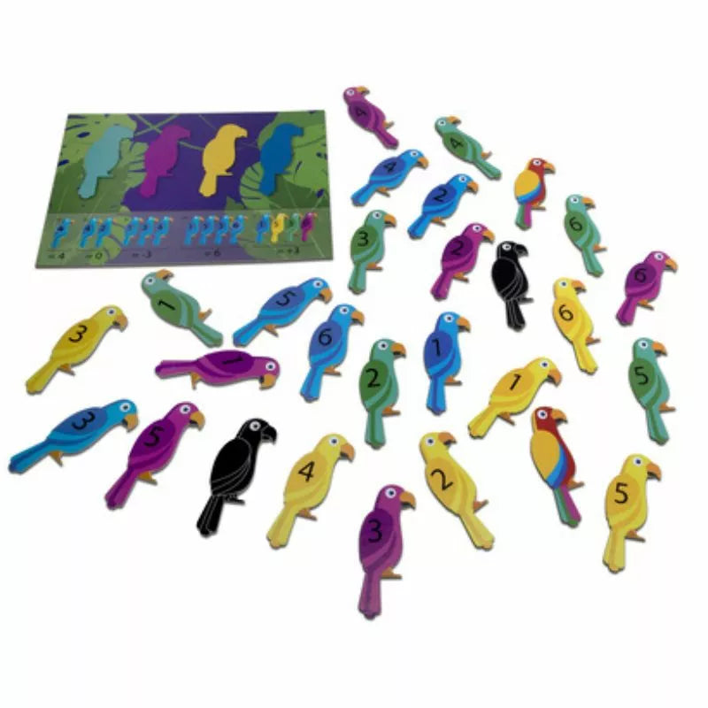 A bunch of Buitenspeel Parrots Collection Game birds that are on a table.