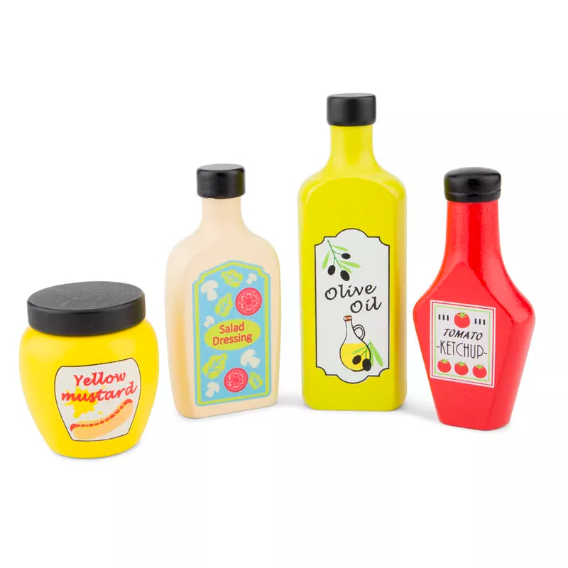A group of different types of New Classic Toys Condiments Set Pretend Playfood.