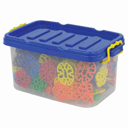 A Bigjigs plastic container filled with Bigjigs Cool Crazy Connectors 432 pcs.