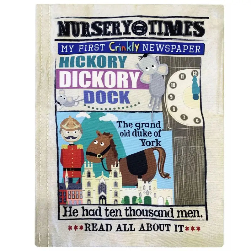 The "Crinkly Cloth Book Nursery Rhymes 2" is a sensory book with crinkly pages, featuring illustrations and text from classic nursery rhymes—perfect for engaging little hands and minds.