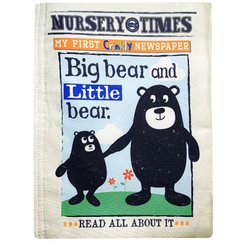 The Crinkly Cloth Book Big Bear features a soft sensory cover with big and little bears on grassy flowers. "Read all about it" is written below, making this delightful crinkly book perfect for encouraging early reading fun.