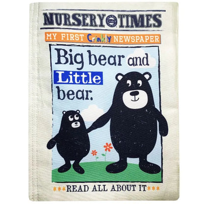 The Crinkly Cloth Book Big Bear features a soft sensory cover with big and little bears on grassy flowers. "Read all about it" is written below, making this delightful crinkly book perfect for encouraging early reading fun.