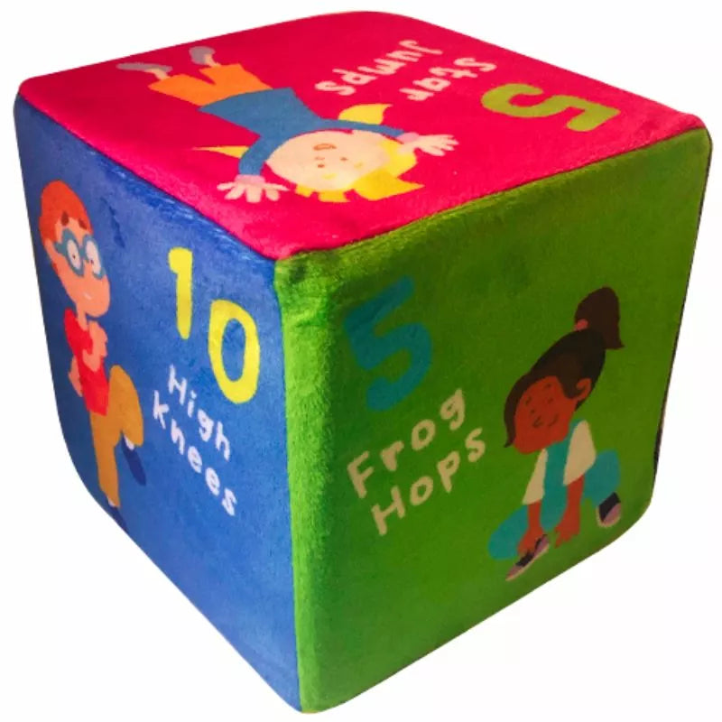 A colorful CubeFun Exercise DUE 2024 with a number of children on it, perfect for kids' party games.