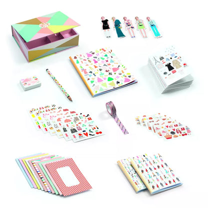 A Djeco Correspondence Tinou Box Set, a collection of cute illustrations stationery set featuring FSC certified paper.