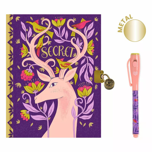 The Djeco Notebooks Melissa Secret Notebook - Magic Pen with an image of a deer and invisible ink pen.