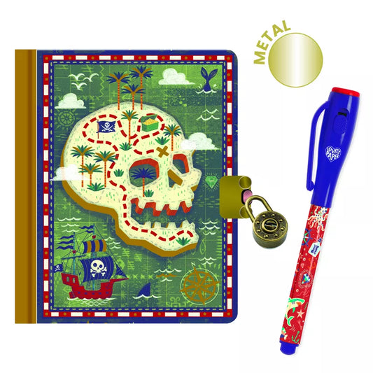 A Djeco Notebooks Steve Little Notebook - Magic Pen with a skull and a pen.