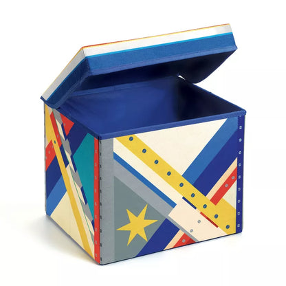 A Djeco Seat Toy Box Rocket with a flag design on it.