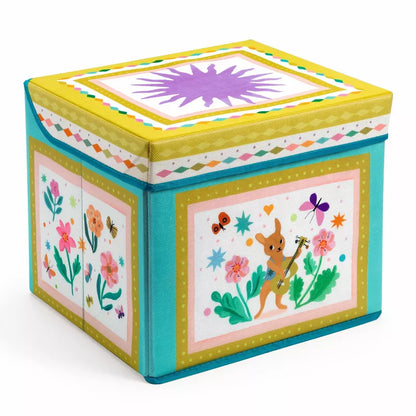 A Djeco Seat Toy Box - Caravan with a fox and flowers on it.