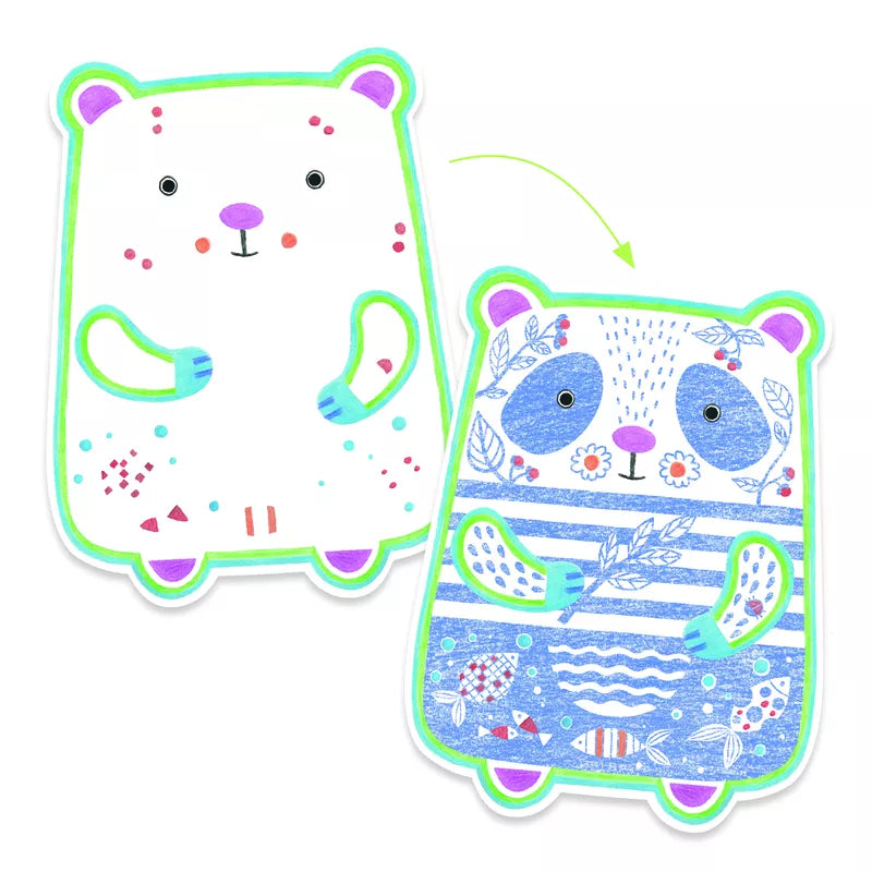 Two Djeco Colouring Wild Animals stickers with a magic effect on a white background.