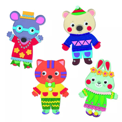 A Djeco Collage Little Sweethearts set of four stuffed animals featuring character shapes and made with different materials.