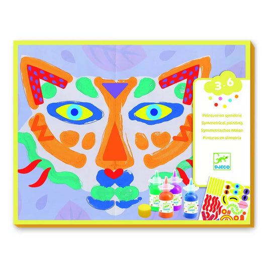 A vibrant Djeco Painting To Smooth And Squish featuring a cat prominently on it.