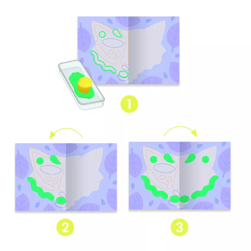 Step by step instructions on how to make a Djeco Painting To Smooth And Squish adorned with animal stickers.