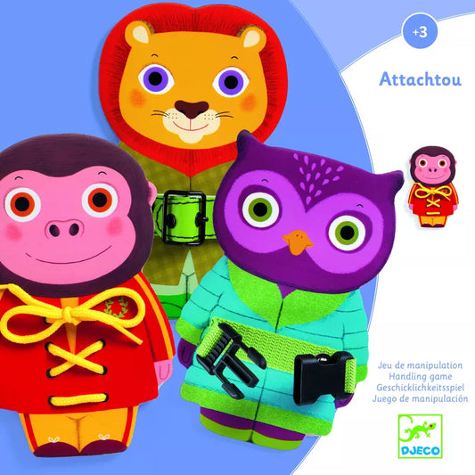 A picture of Djeco Attachtou Dexterity Game stuffed animals.
