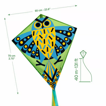 A lightweight Djeco Kites Hiboo with an owl on it.