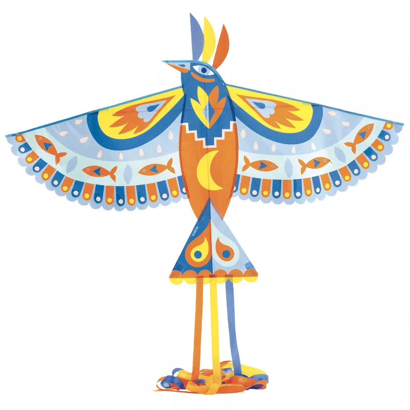 A Djeco Kites Maxi Bird, designed like a bird standing on a pole, is colorful.
