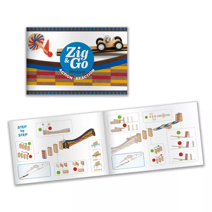 A Djeco Zig & Go Action Reaction 45pcs with a picture of a toy train.