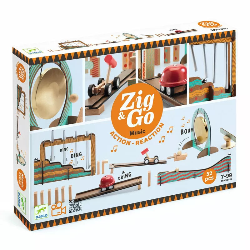 A box with a Djeco Zig & Go Music toy train set inside of it.