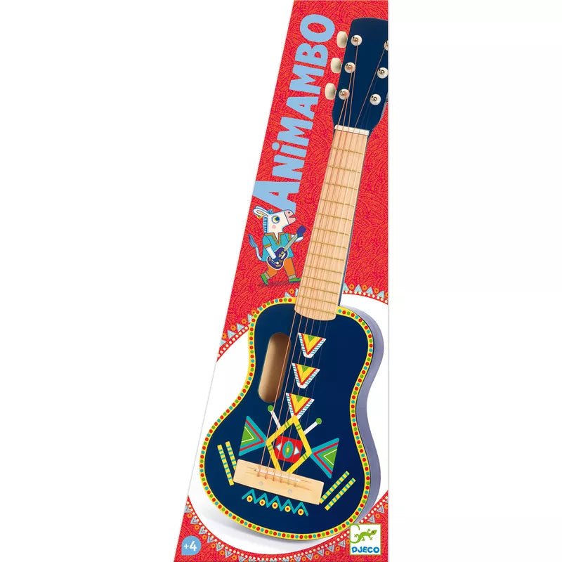 A Djeco Animambo Guitar with a picture of a guitar on top of it.