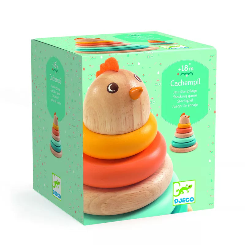 A Djeco Cachempil Stacking Hen wooden toy.