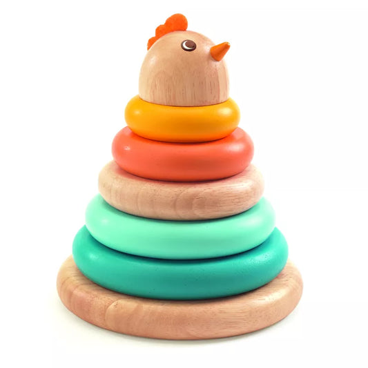 A Djeco Cachempil Stacking Hen wooden toy.
