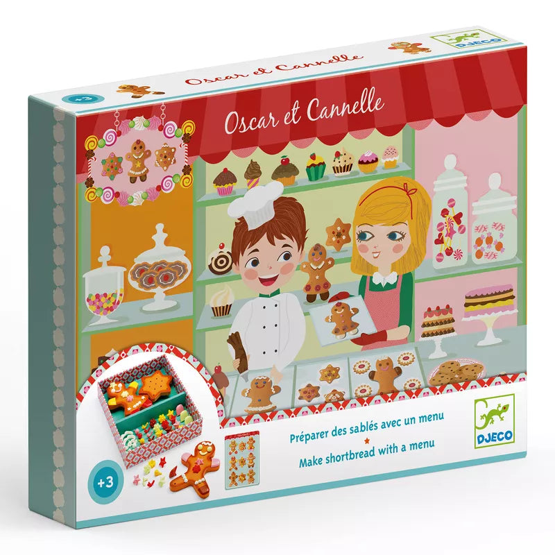 A Djeco Role Play Oscar and Cannelle puzzle box with a picture of a girl and a boy in front.