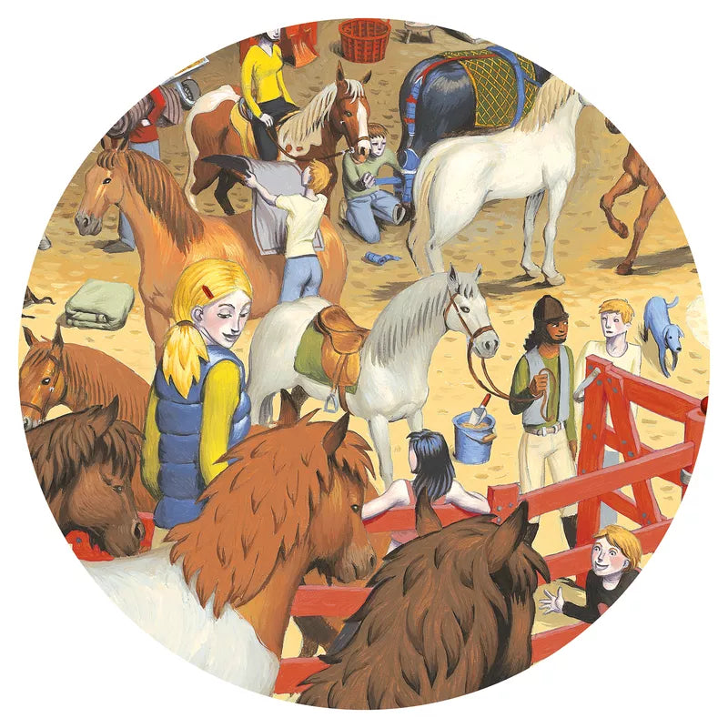 A Djeco Observation Puzzle Horse Riding of a group of people and horses.