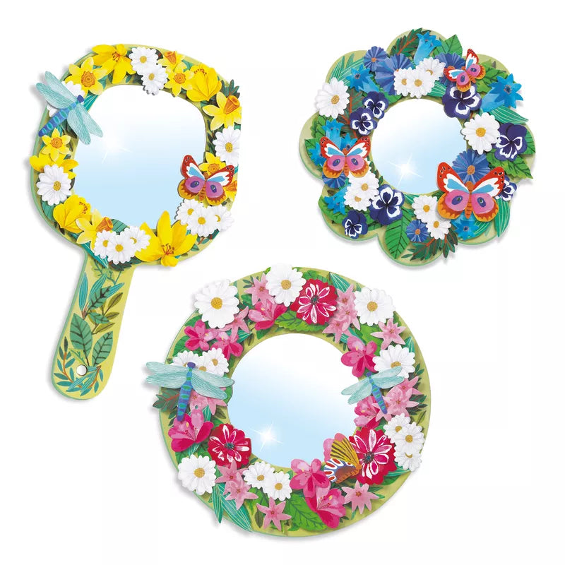 Three Djeco Mosaics & Stickers Pretty Flowers with floral decorations and butterflies on them.