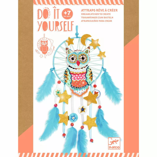 Do it yourself creative kit for a Djeco Create Golden Owl dream catcher.