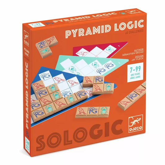 A Djeco So logic Pyramid Logic featuring a logic game-inspired pyramid design and a set of wooden blocks.