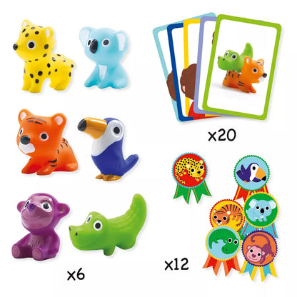 A group of Djeco Toddler Game Little Action toys that are sitting on a table.