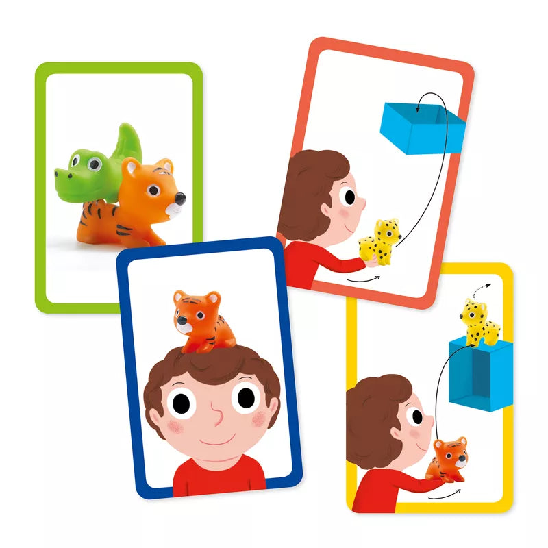 Three Djeco Toddler Game Little Action pictures of a boy and a cat.