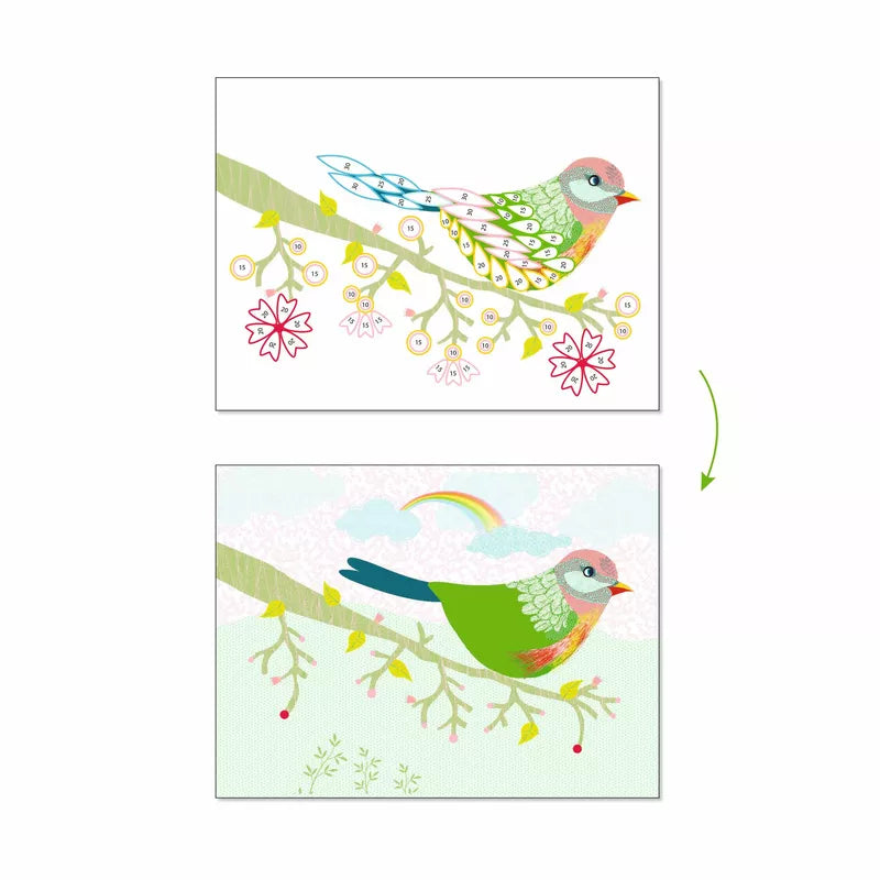 A picture of two birds on a tree branch made with Djeco Paper Workshop Spiral Seasons by Djeco.
