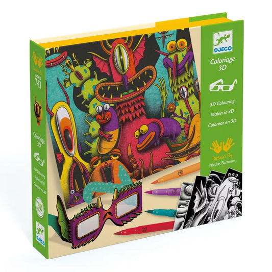 A picture of a box of Djeco 3D Colouring Funny Freaks colored pencils from Djeco.