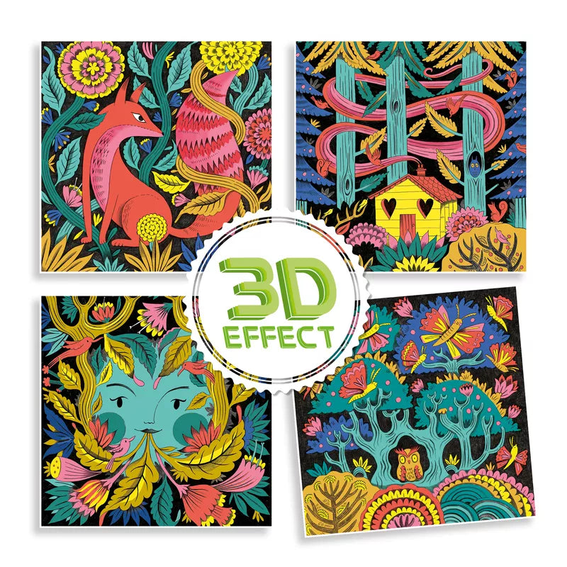 A set of four Djeco postcards with different designs.